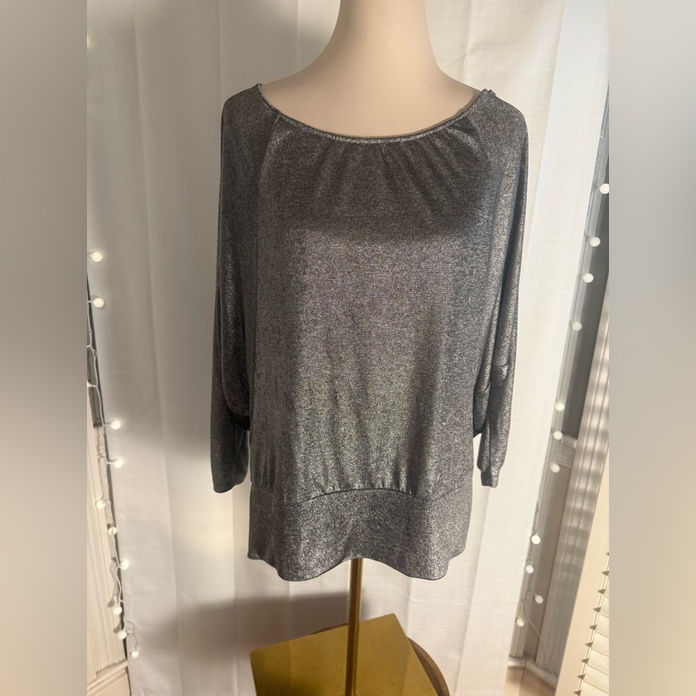 Peck & Peck Weekend Metallic Knit Top Silver Gray Size L